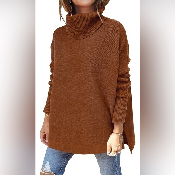ANRABESS Women's Oversized Turtleneck Aubern Color - Picture 1 of 6